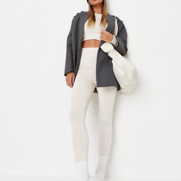 NWT | PLAYBOY x Missguided Lifestyle Soft Touch Leggings | Size 4 | Stone Colour - Picture 9 of 10